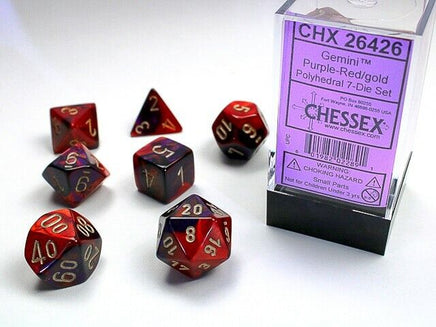 chessex polyhedral gemini dice set purple-red gold